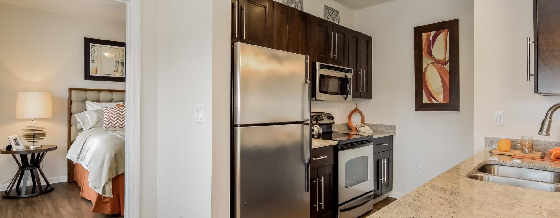 a kitchen with a refrigerator