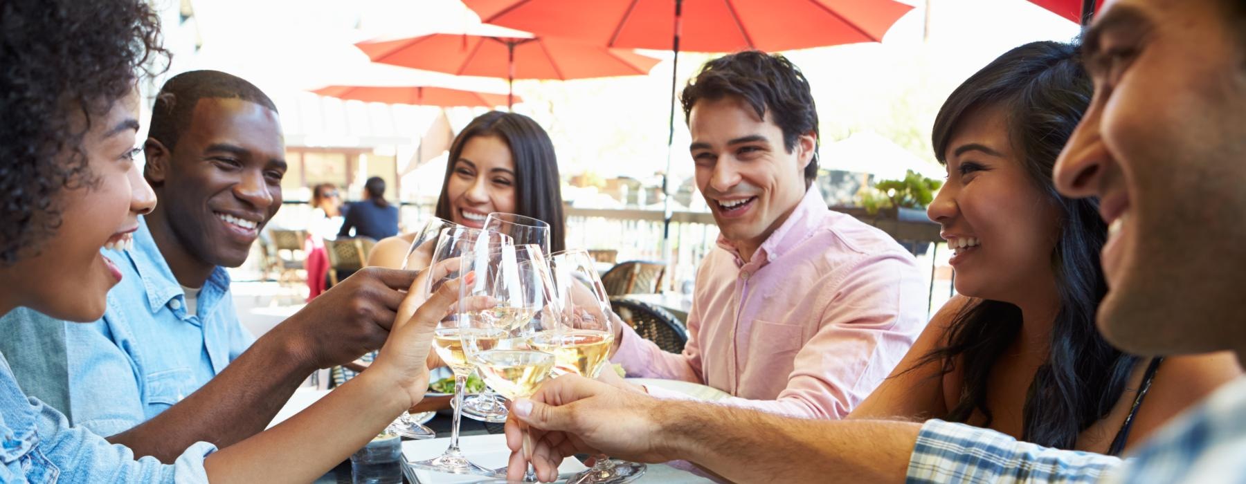 a group of people eating at a table